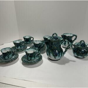 Paolo Zoli Signed Faenza 1920s 17Pc Tea Set Pitcher Teapot Sugar Cream Cups RARE